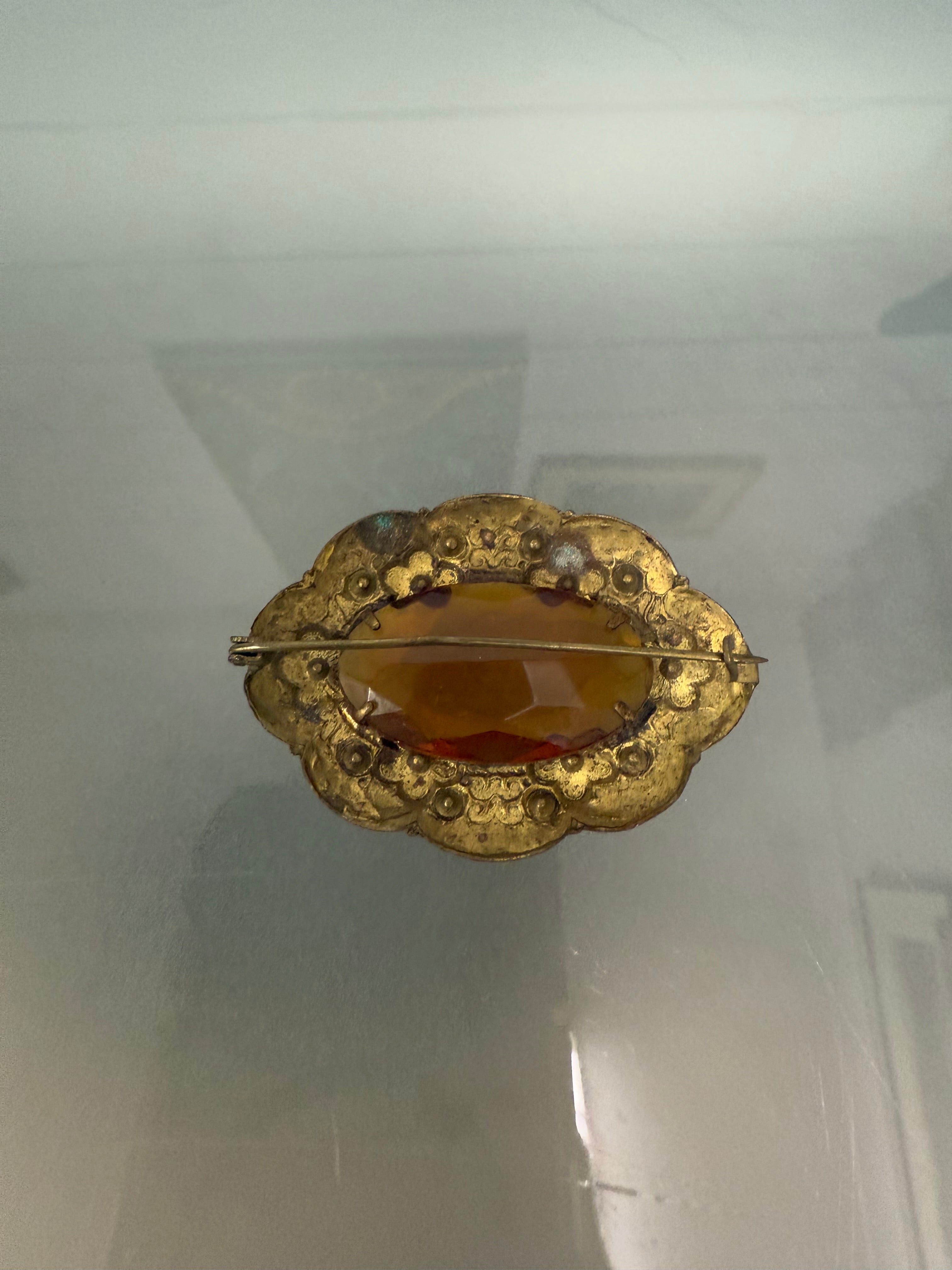 Vintage Amber Stone Brooch