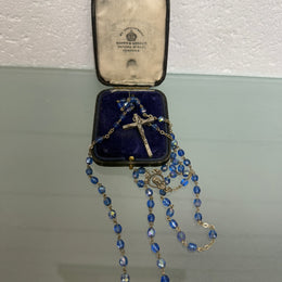 Vintage Blue Cut Crystal Rosary Bead