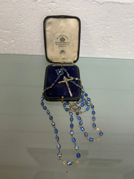 Vintage Blue Cut Crystal Rosary Bead
