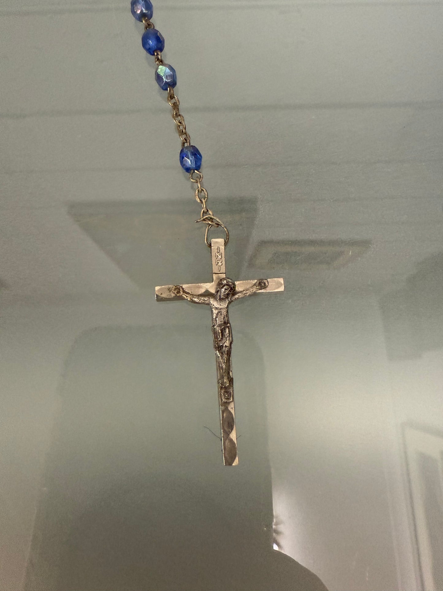 Vintage Blue Cut Crystal Rosary Bead