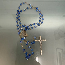 Vintage Blue Cut Crystal Rosary Bead