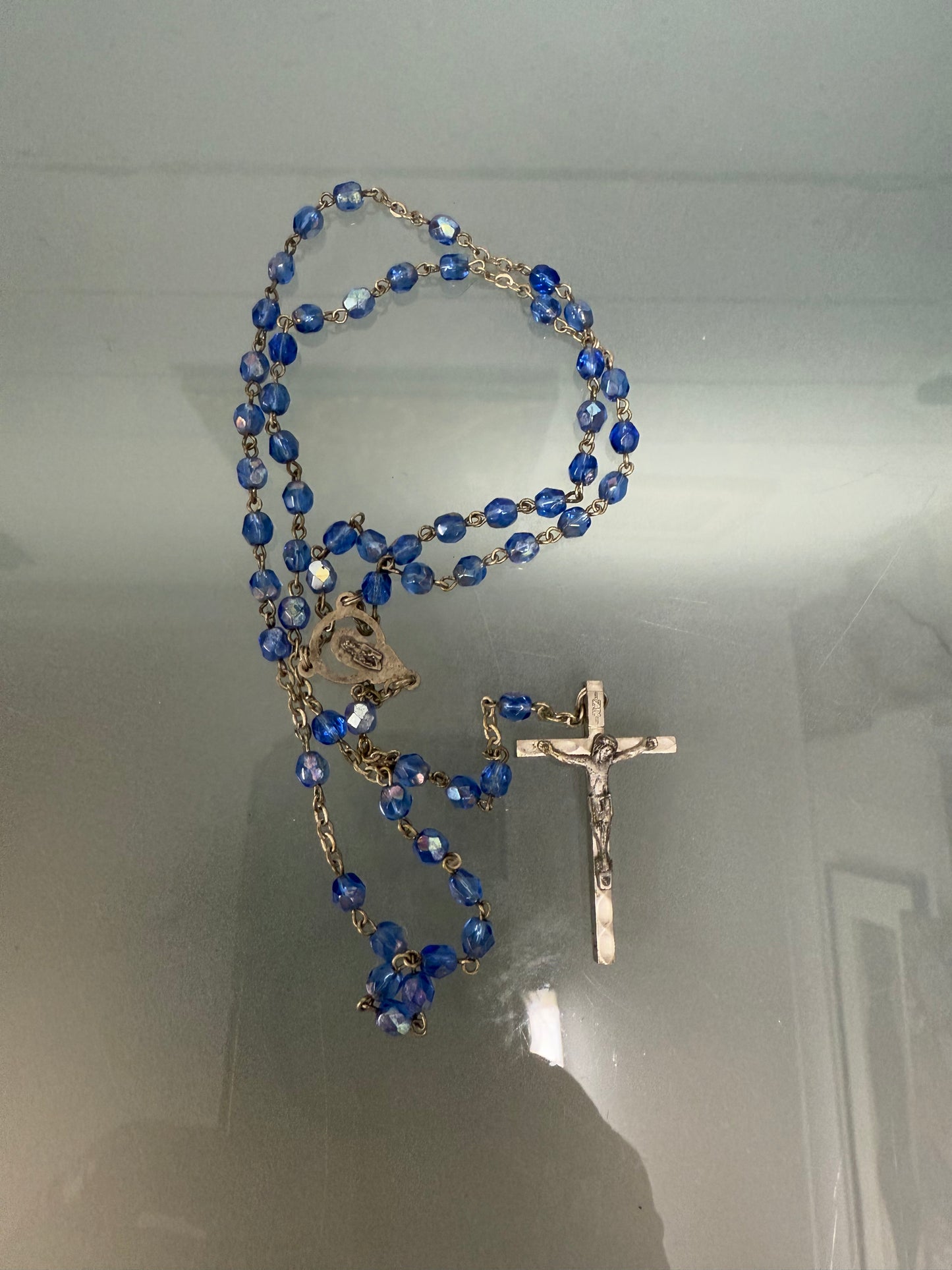 Vintage Blue Cut Crystal Rosary Bead
