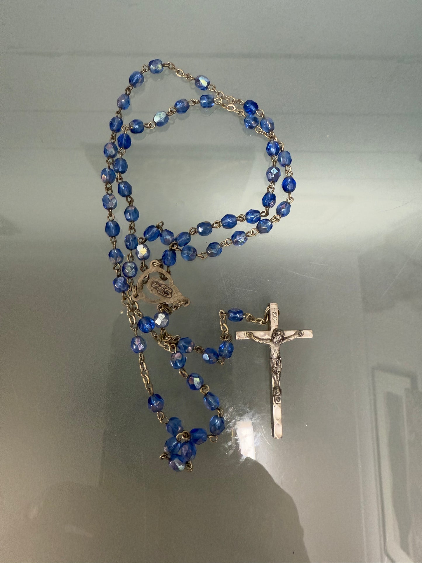 Vintage Blue Cut Crystal Rosary Bead