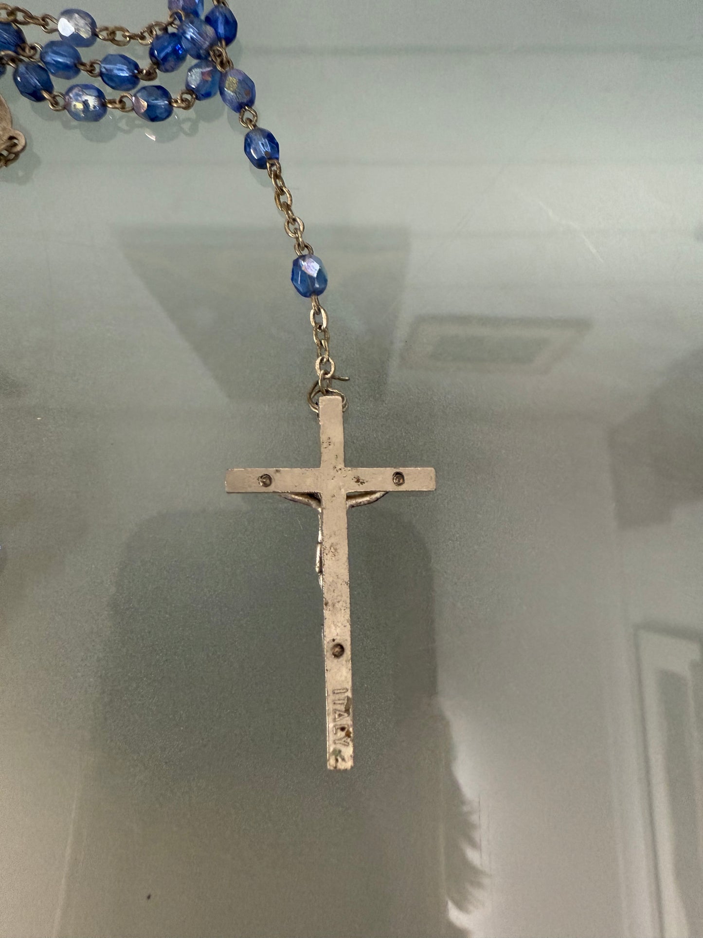 Vintage Blue Cut Crystal Rosary Bead