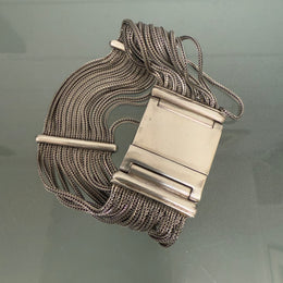 Very Impressive Heavy Silver Bracelet with Square Detail