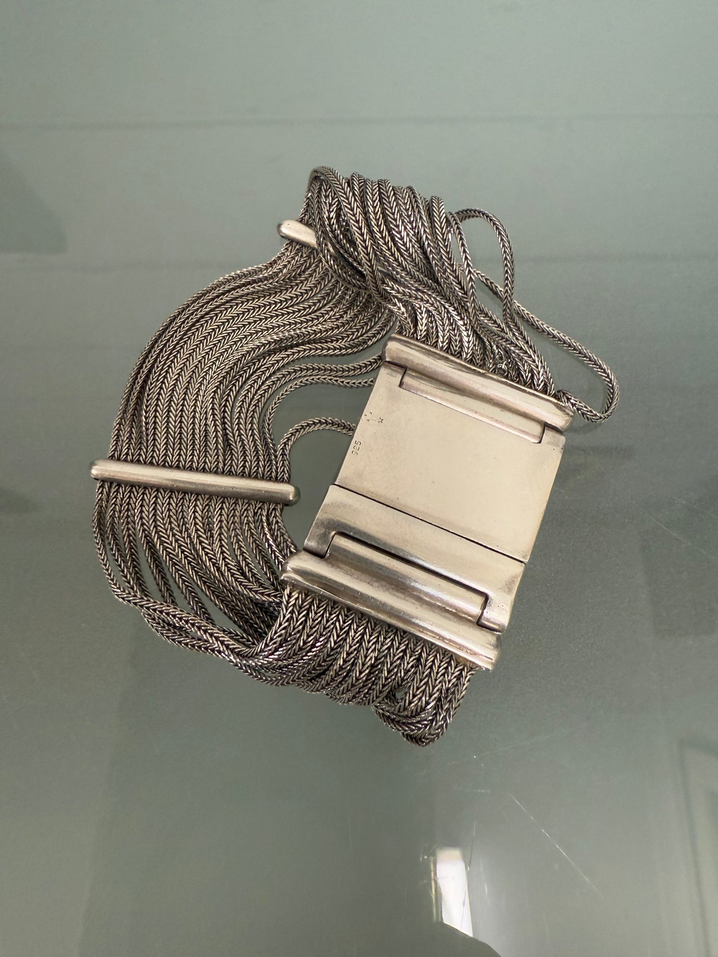 Very Impressive Heavy Silver Bracelet with Square Detail