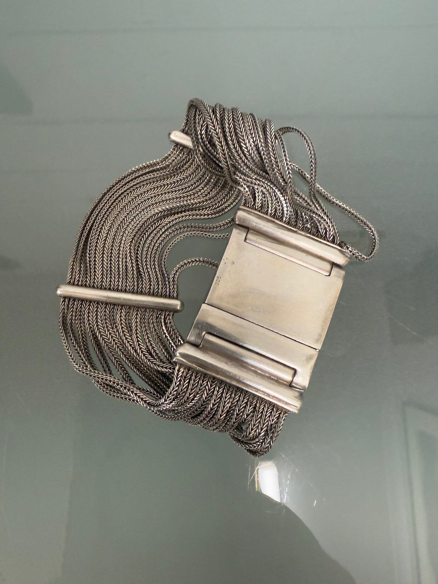 Very Impressive Heavy Silver Bracelet with Square Detail