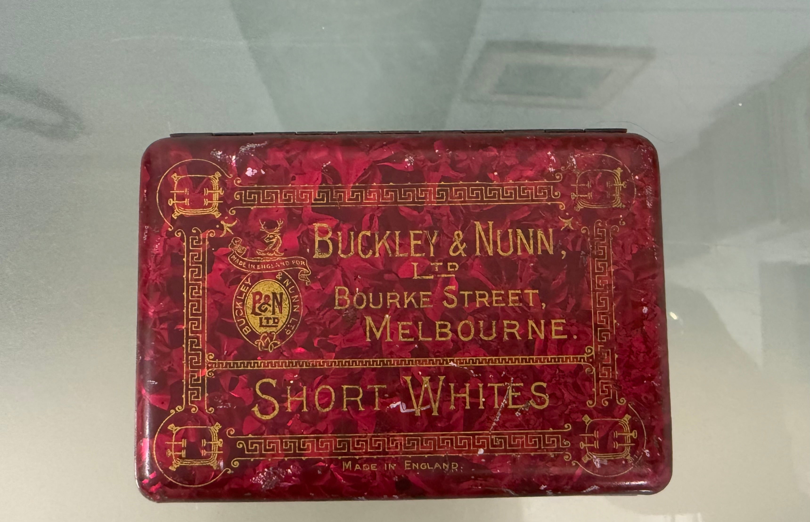 Extremely Rare Tin Buckley & Nunn Ltd Melb. Short Whites | Antique & Vintage | Moonee Ponds Antiques | Australia Wide