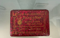 Extremely Rare Tin Buckley & Nunn Ltd Melb. Short Whites | Antique & Vintage | Moonee Ponds Antiques | Australia Wide Delivery