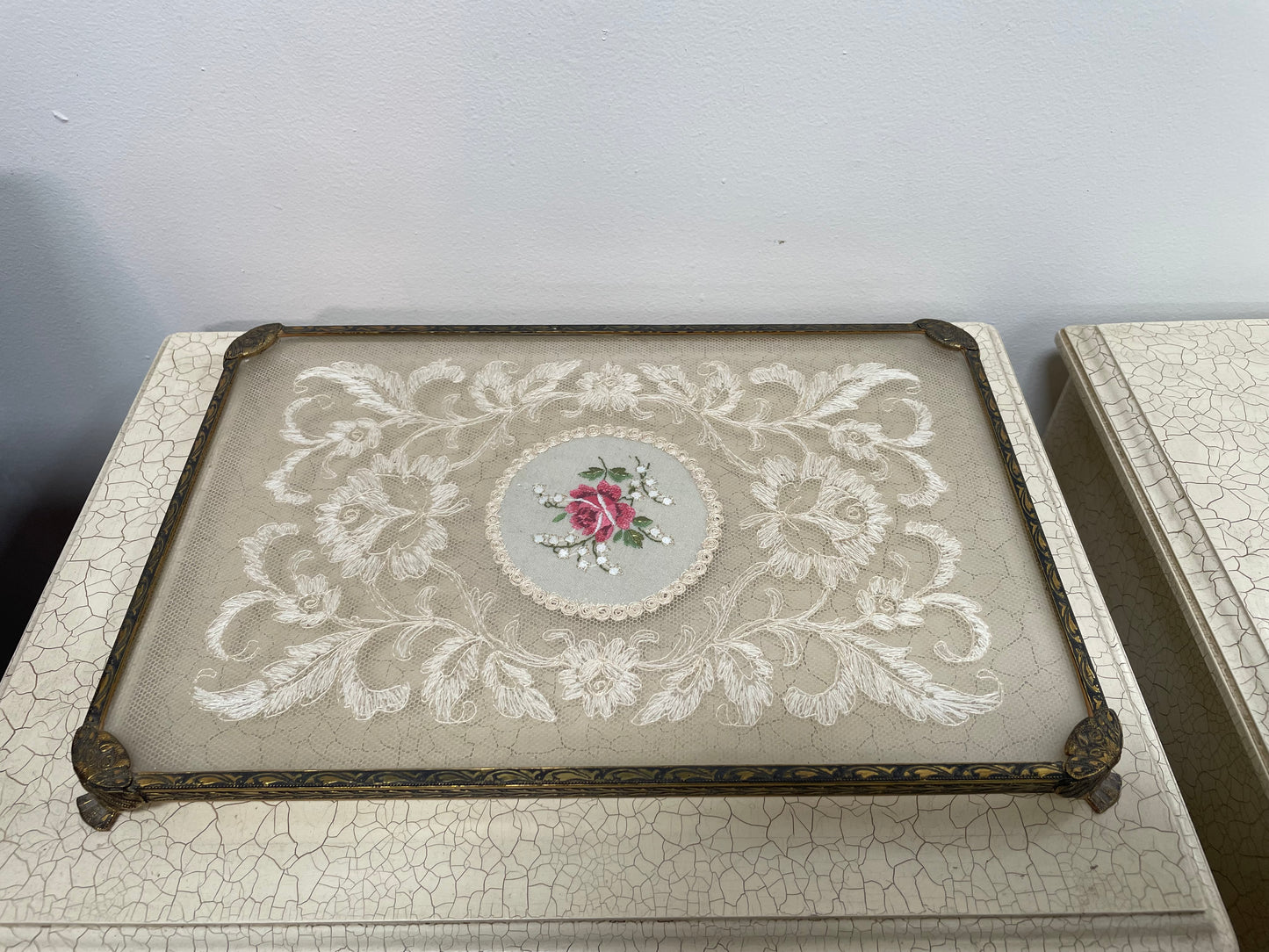 Vintage 5 Piece Petit Point Dressing Table Set