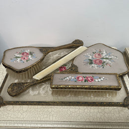 Vintage 5 Piece Petit Point Dressing Table Set