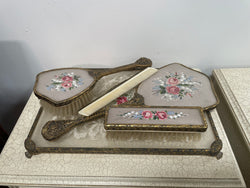 Vintage 5 Piece Petit Point Dressing Table Set | Antique & Vintage | Moonee Ponds Antiques | Australia Wide Delivery