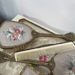 Vintage 5 Piece Petit Point Dressing Table Set