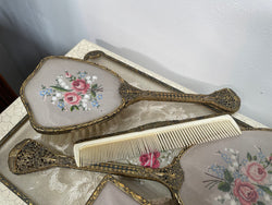 Vintage 5 Piece Petit Point Dressing Table Set | Antique & Vintage | Moonee Ponds Antiques | Australia Wide Delivery