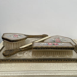 Vintage 5 Piece Petit Point Dressing Table Set