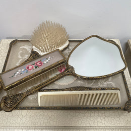 Vintage 5 Piece Petit Point Dressing Table Set