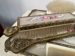Vintage 5 Piece Petit Point Dressing Table Set | Antique & Vintage | Moonee Ponds Antiques | Australia Wide Delivery