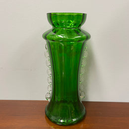 Antique Victorian Mary Gregory Green Tall Vase Hand Painted
