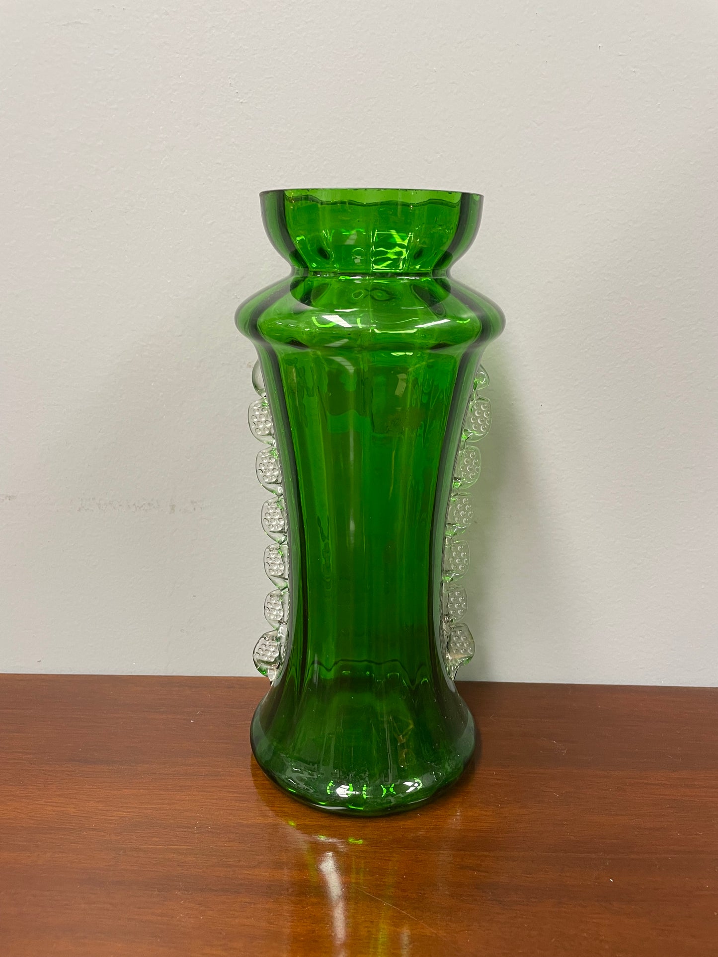 Antique Victorian Mary Gregory Green Tall Vase Hand Painted