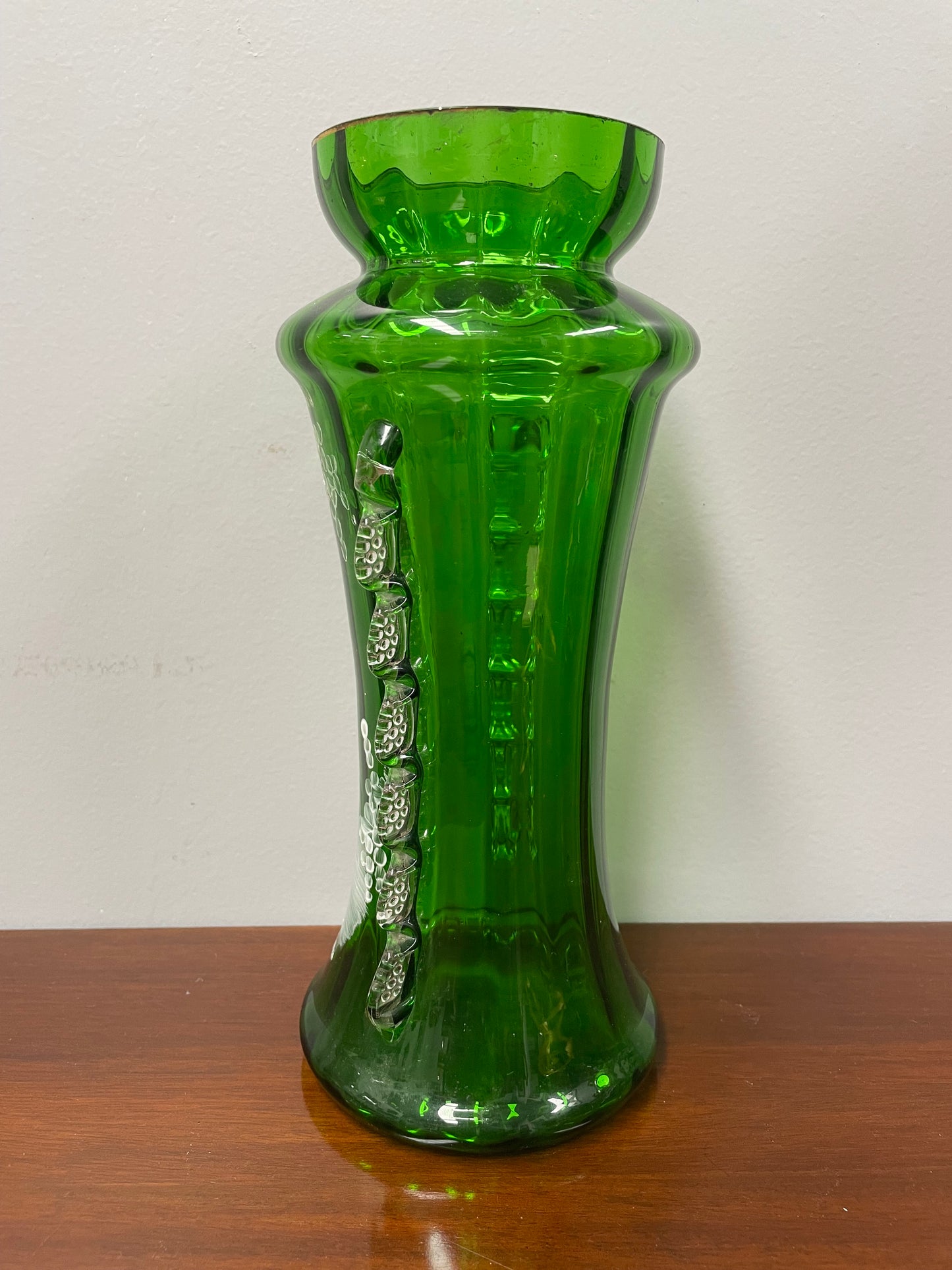Antique Victorian Mary Gregory Green Tall Vase Hand Painted