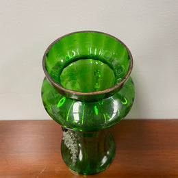 Antique Victorian Mary Gregory Green Tall Vase Hand Painted