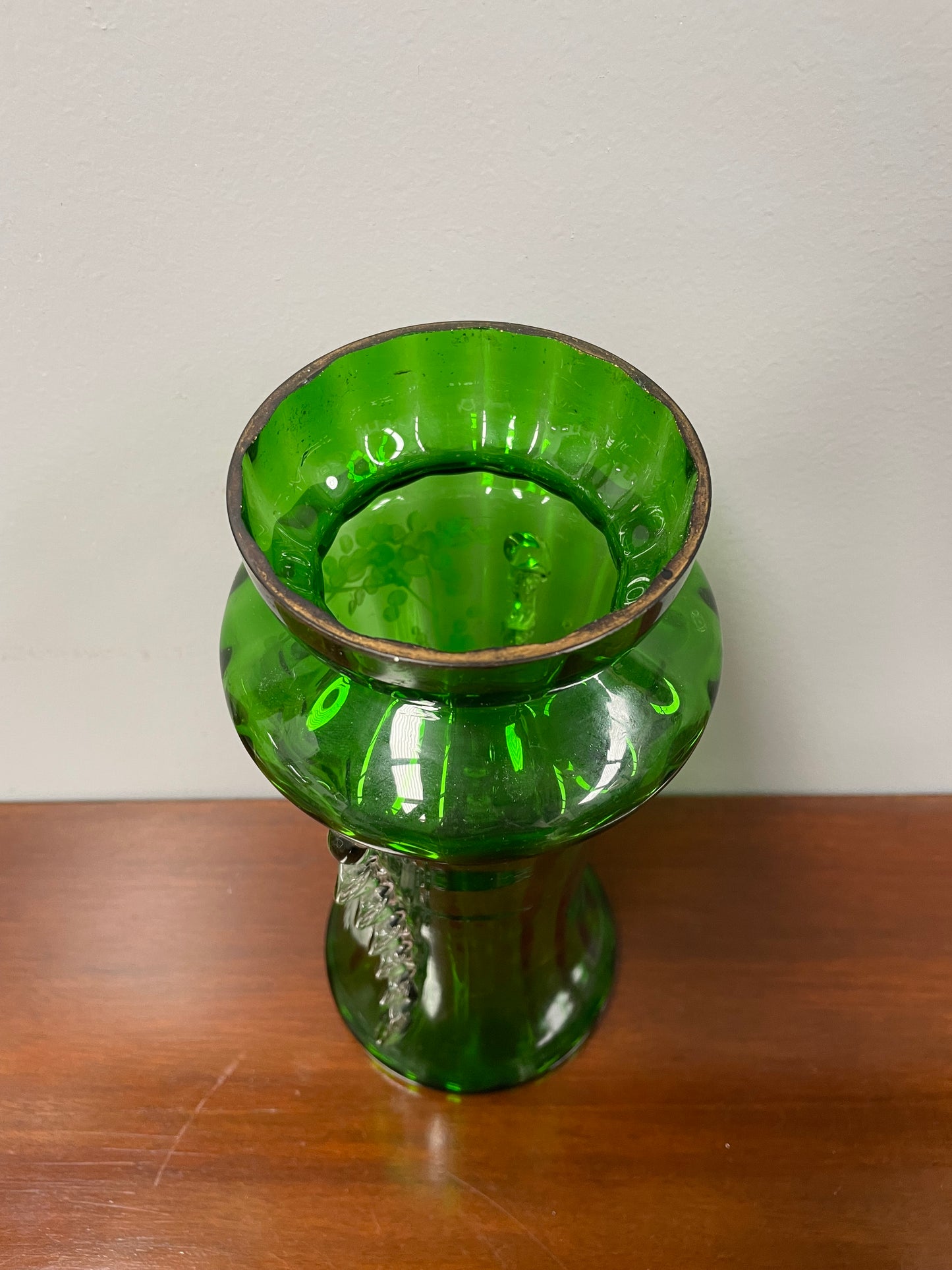 Antique Victorian Mary Gregory Green Tall Vase Hand Painted