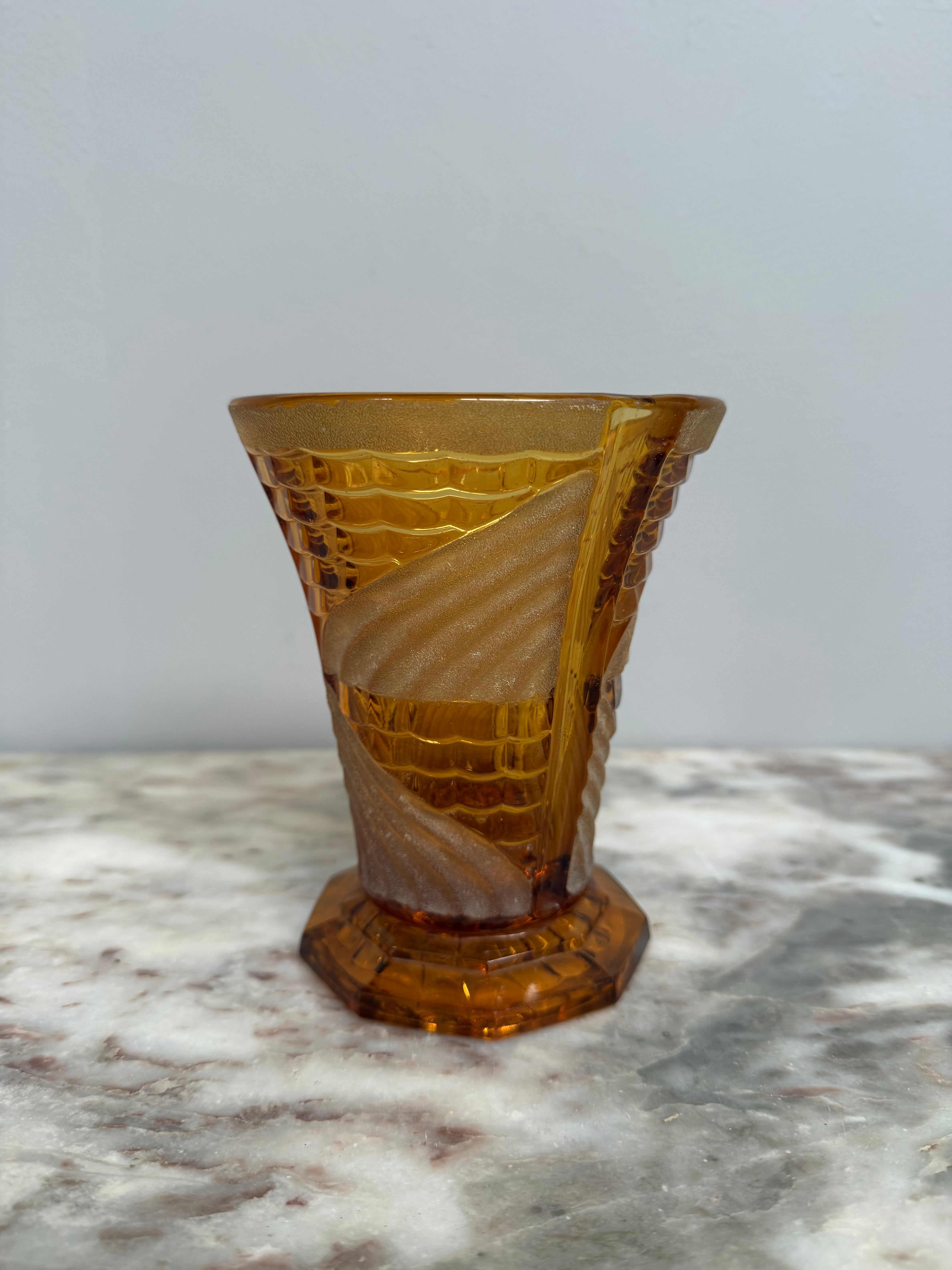 Vintage Art Deco Style Acid Etched & Amber Glass Vase | Antique & Vintage | Moonee Ponds Antiques | Australia Wide Delivery