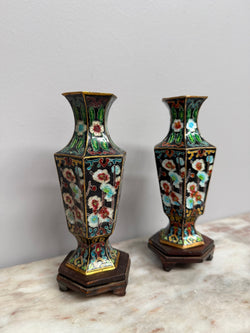 Pair of Enamel Decorated Cloisonne Vases on Stands | Antique & Vintage | Moonee Ponds Antiques | Australia Wide Delivery