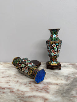 Pair of Enamel Decorated Cloisonne Vases on Stands | Antique & Vintage | Moonee Ponds Antiques | Australia Wide Delivery