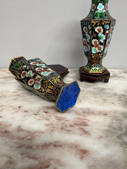 Pair of Enamel Decorated Cloisonne Vases on Stands | Antique & Vintage | Moonee Ponds Antiques | Australia Wide Delivery