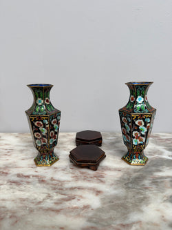 Pair of Enamel Decorated Cloisonne Vases on Stands | Antique & Vintage | Moonee Ponds Antiques | Australia Wide Delivery