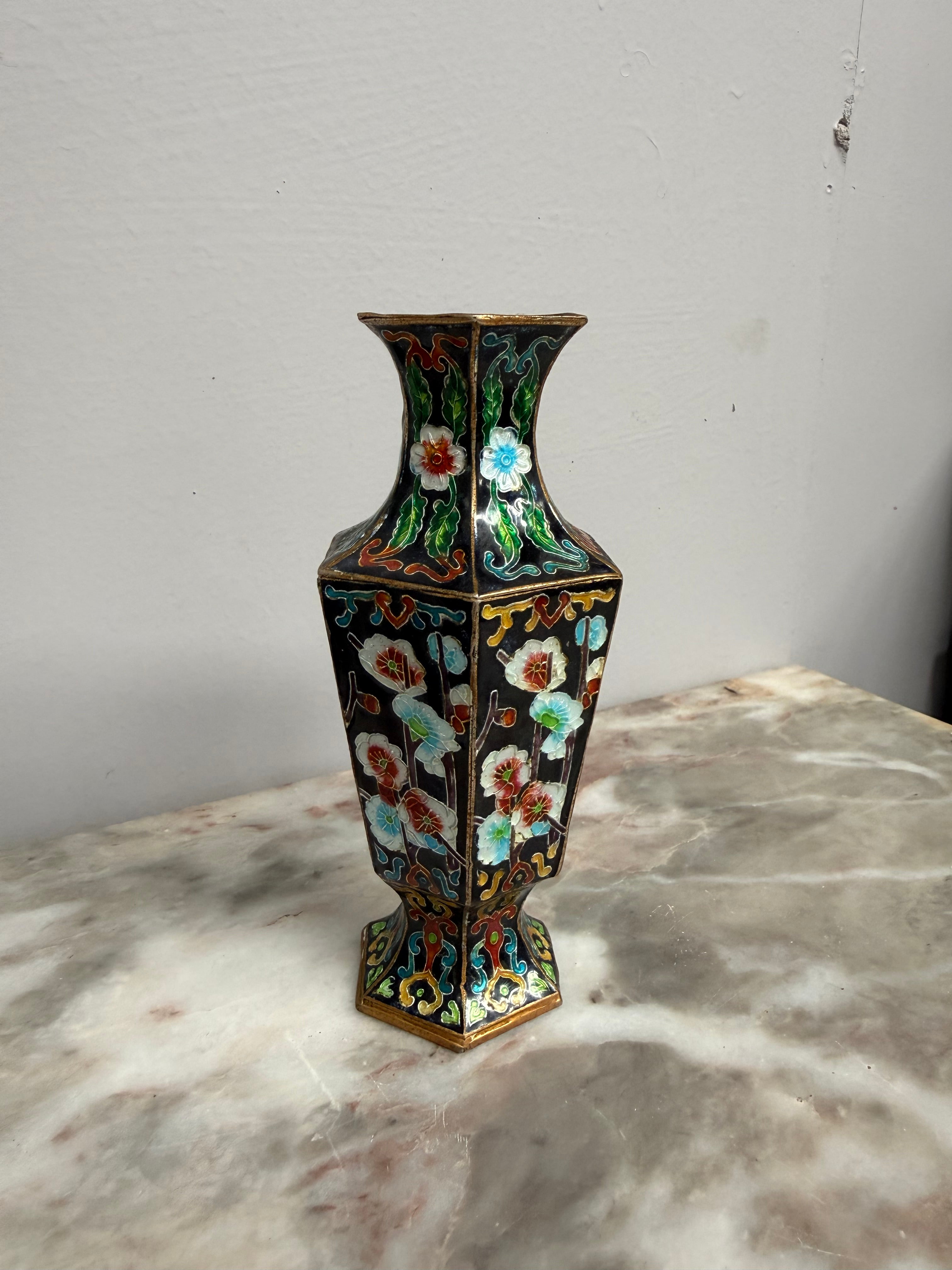 Pair of Enamel Decorated Cloisonne Vases on Stands | Antique & Vintage | Moonee Ponds Antiques | Australia Wide Delivery