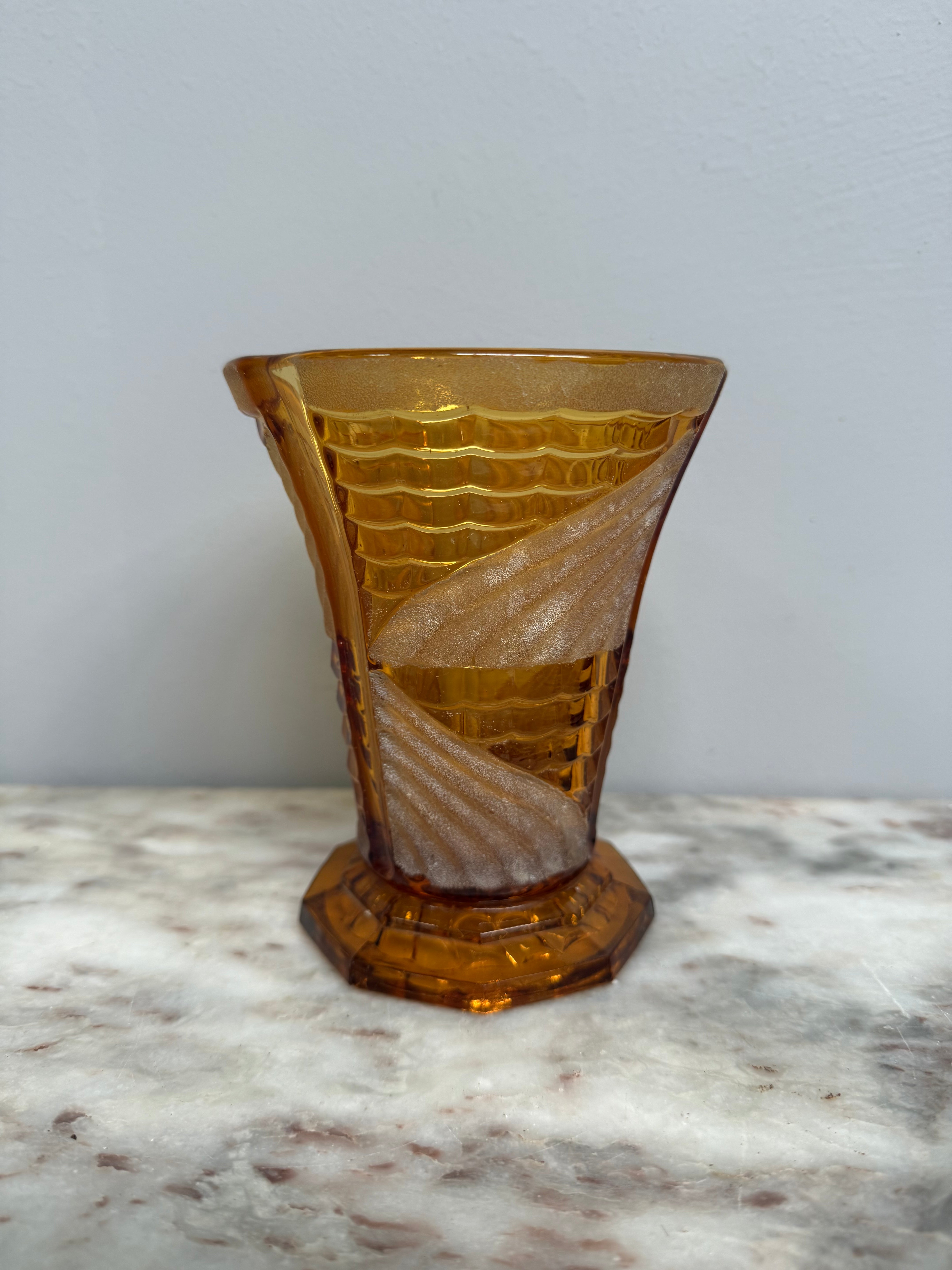 Vintage Art Deco Style Acid Etched & Amber Glass Vase | Antique & Vintage | Moonee Ponds Antiques | Australia Wide Delivery