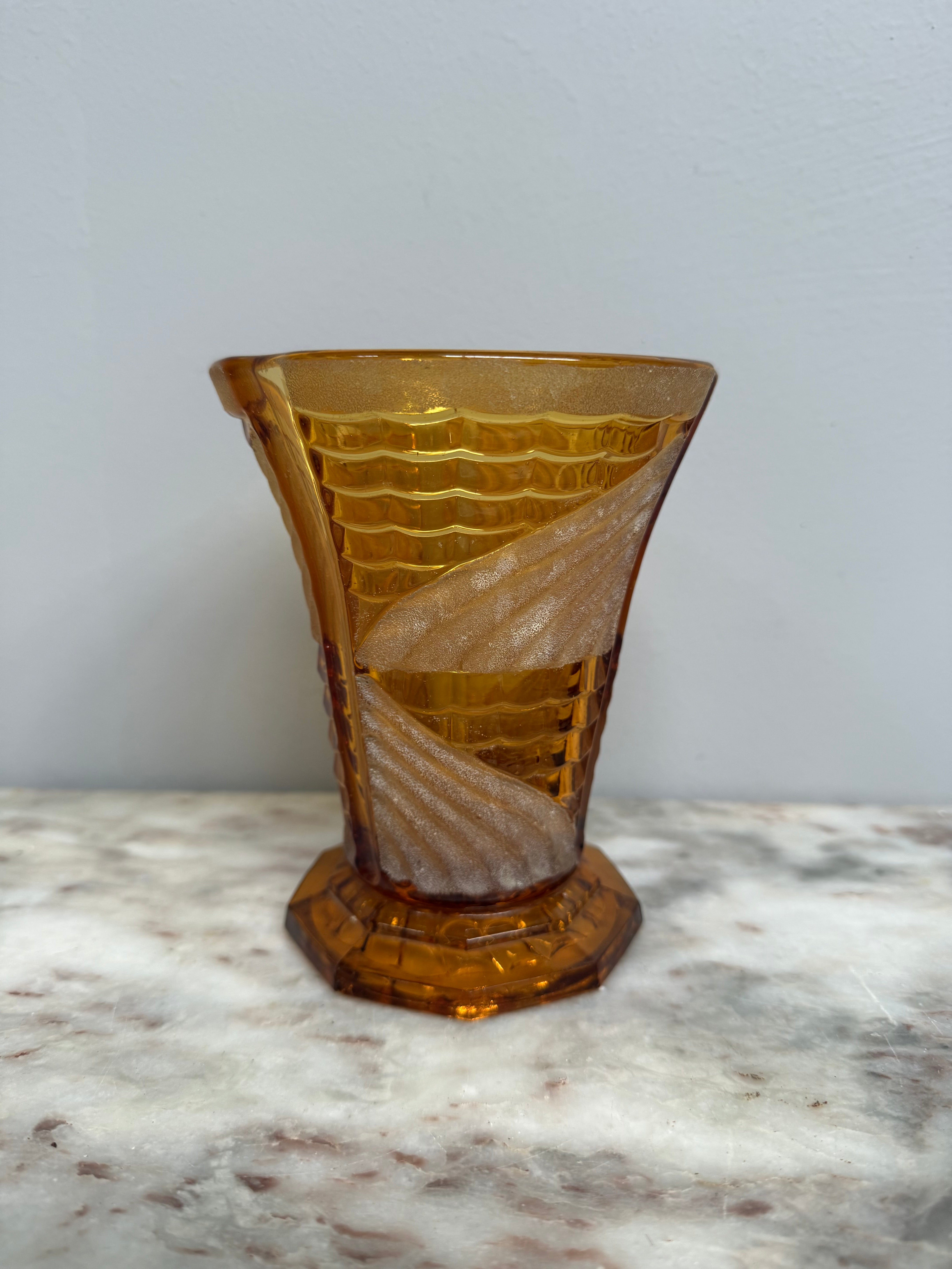 Vintage Art Deco Style Acid Etched & Amber Glass Vase | Antique & Vintage | Moonee Ponds Antiques | Australia Wide Delivery