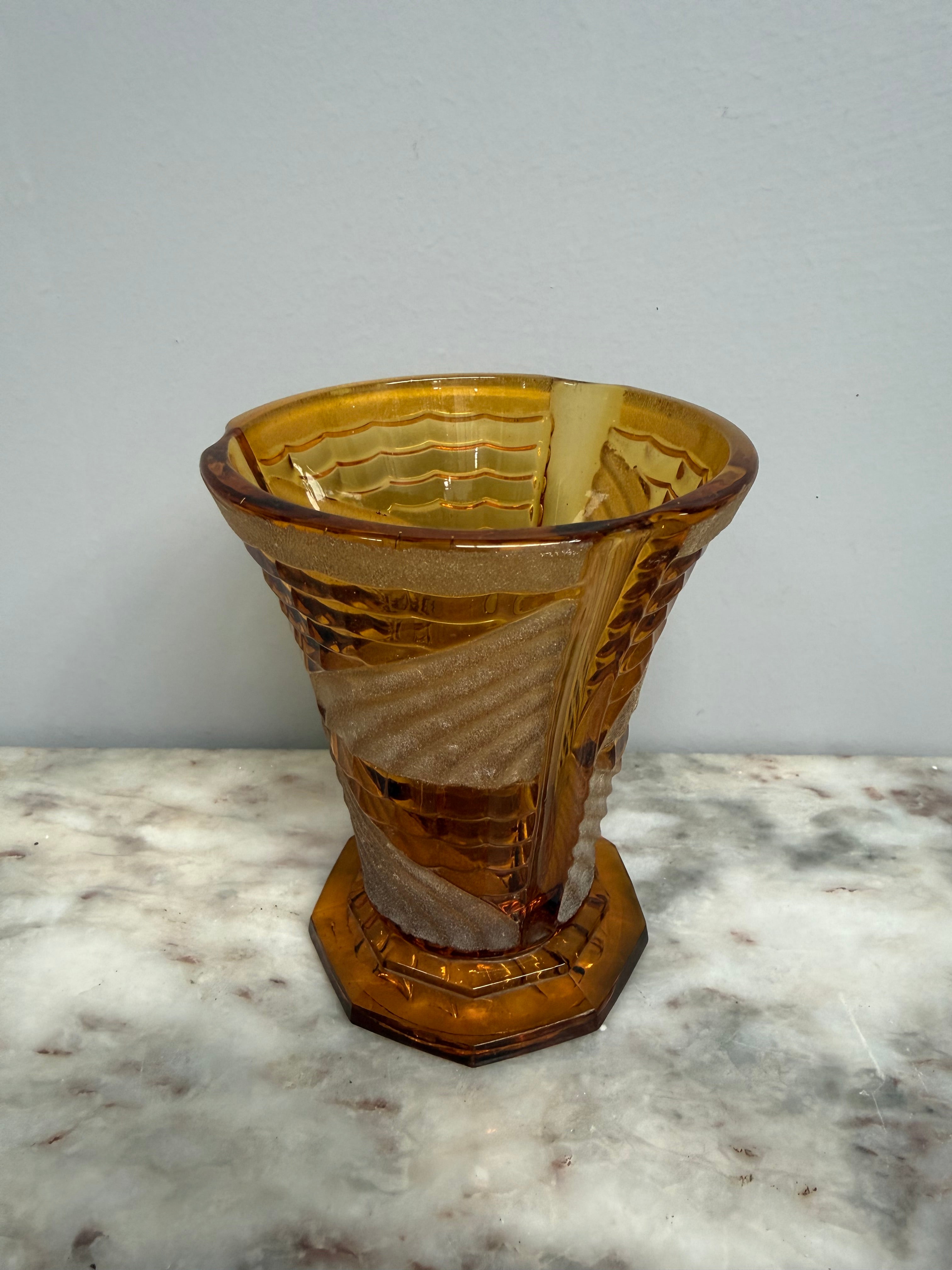 Vintage Art Deco Style Acid Etched & Amber Glass Vase | Antique & Vintage | Moonee Ponds Antiques | Australia Wide Delivery