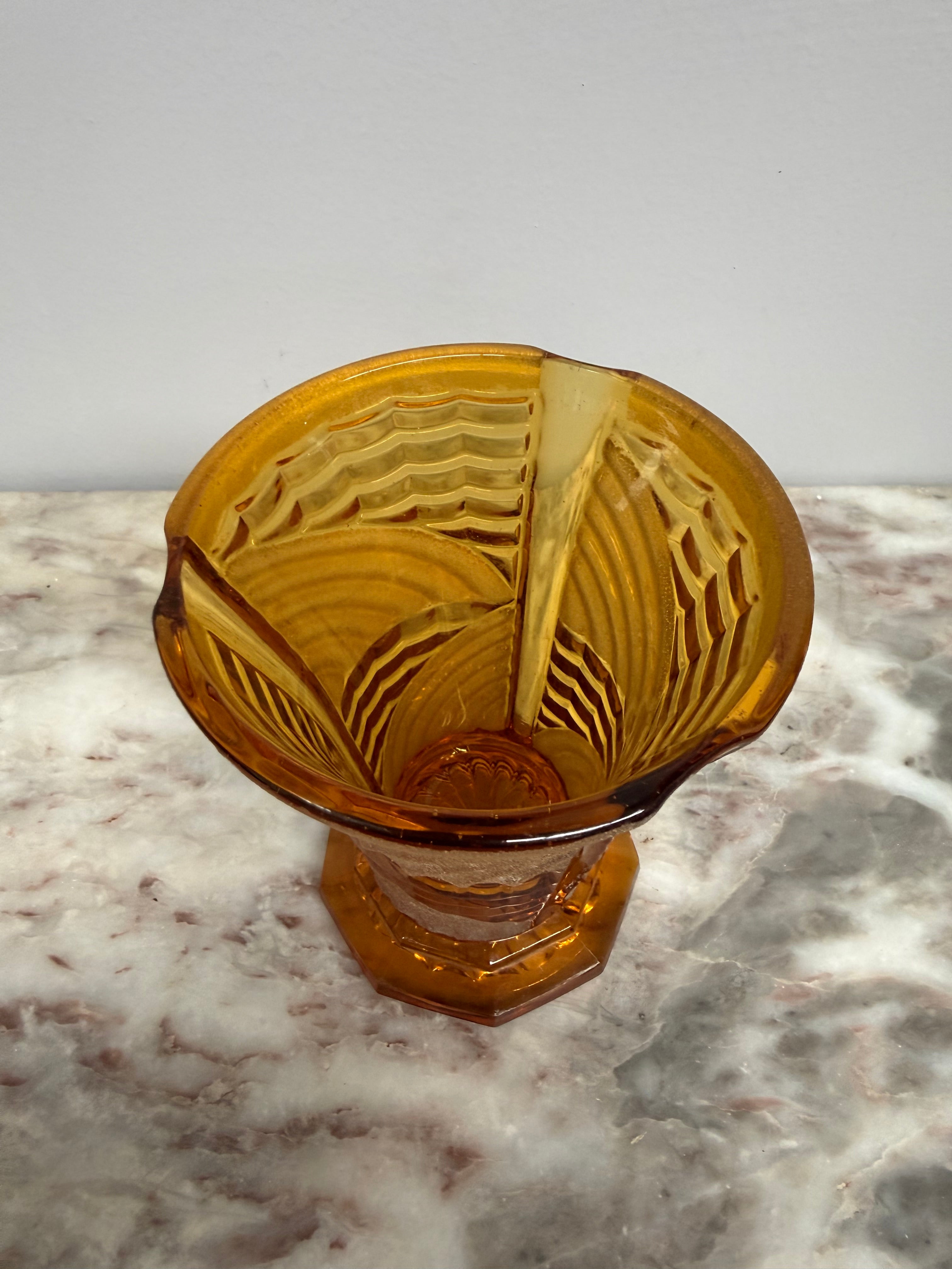 Vintage Art Deco Style Acid Etched & Amber Glass Vase | Antique & Vintage | Moonee Ponds Antiques | Australia Wide Delivery