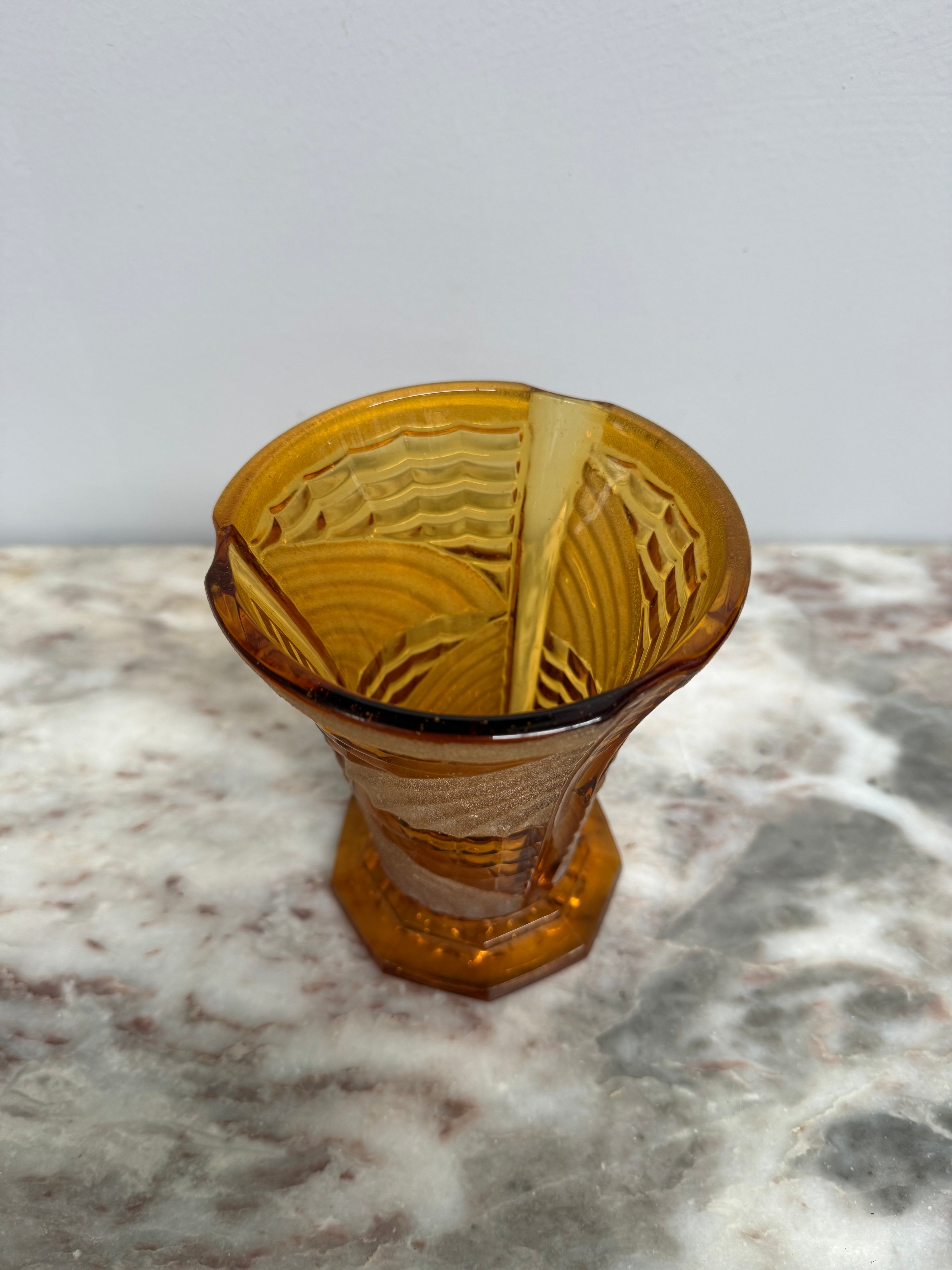 Vintage Art Deco Style Acid Etched & Amber Glass Vase | Antique & Vintage | Moonee Ponds Antiques | Australia Wide Delivery