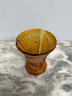 Vintage Art Deco Style Acid Etched & Amber Glass Vase
