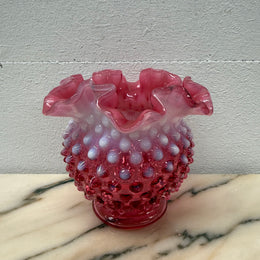 Vintage Fenton Cranberry & Opalescent Jar/Vase