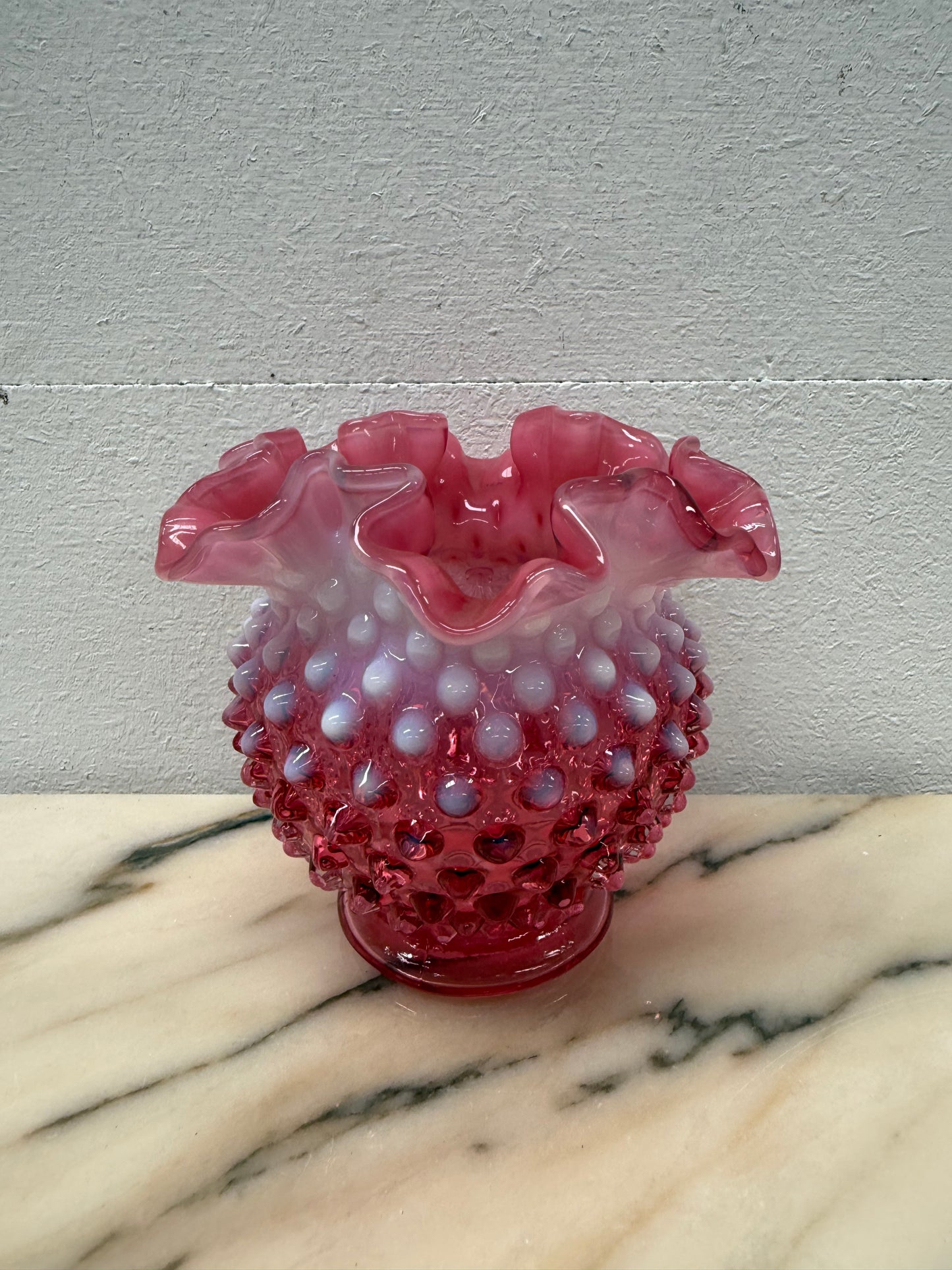 Vintage Fenton Cranberry & Opalescent Jar/Vase