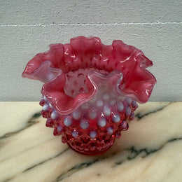 Vintage Fenton Cranberry & Opalescent Jar/Vase