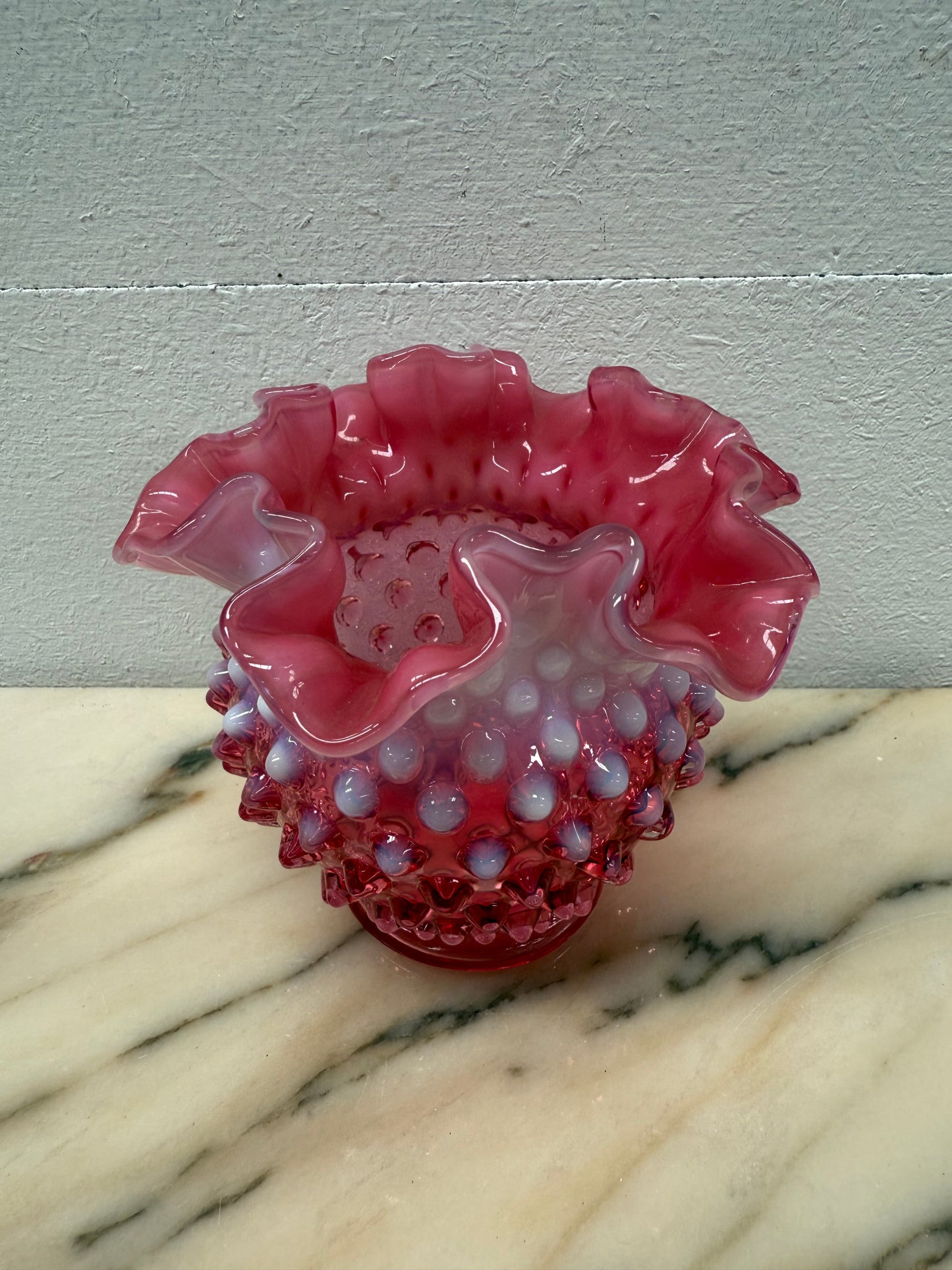 Vintage Fenton Cranberry & Opalescent Jar/Vase