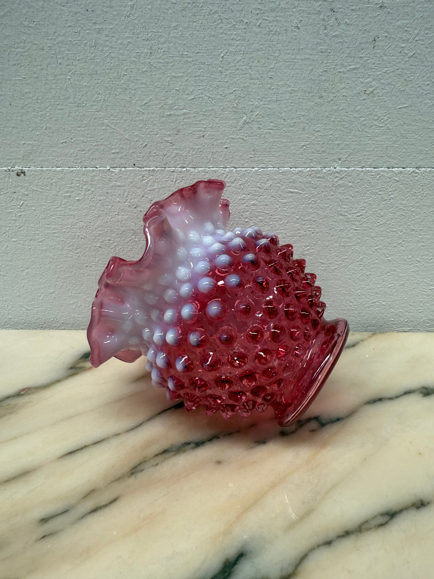 Vintage Fenton Cranberry & Opalescent Jar/Vase