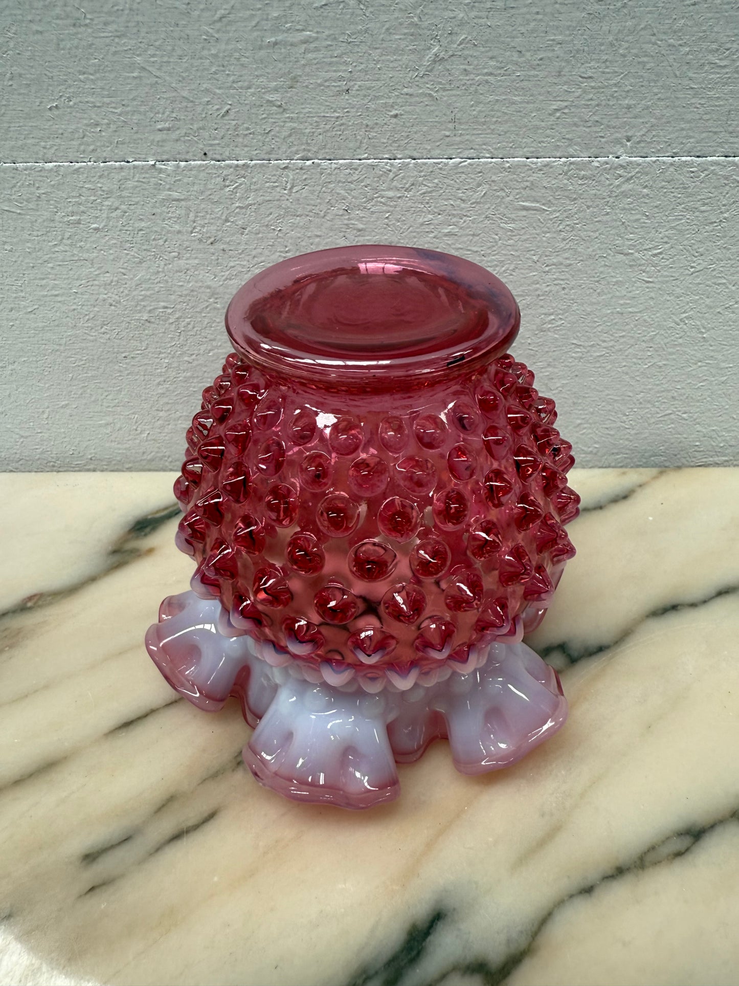 Vintage Fenton Cranberry & Opalescent Jar/Vase