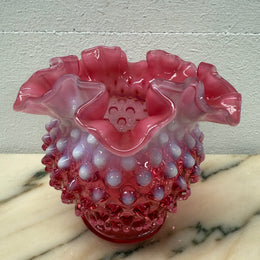 Vintage Fenton Cranberry & Opalescent Jar/Vase