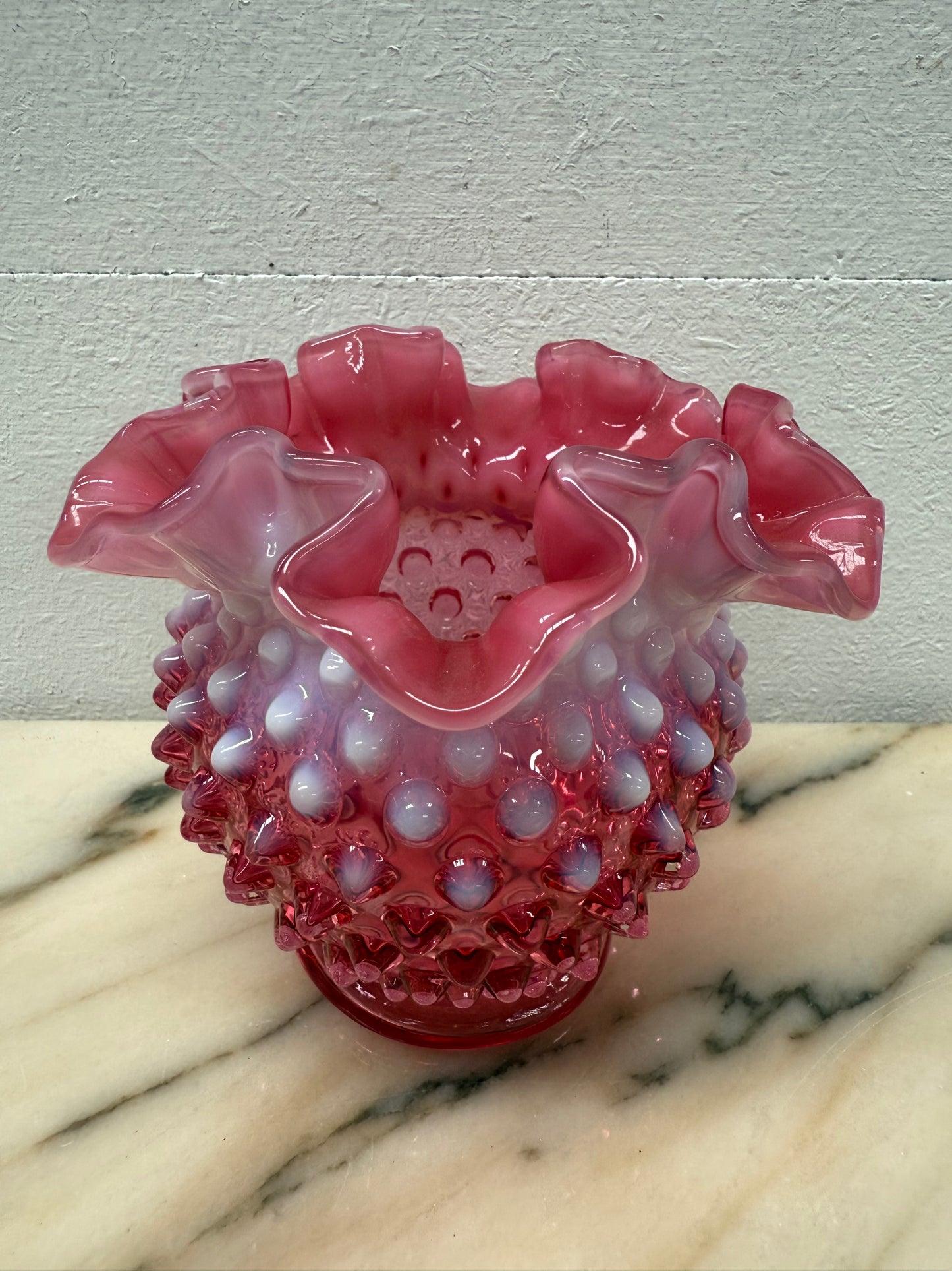 Vintage Fenton Cranberry & Opalescent Jar/Vase