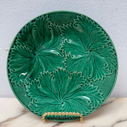 Antique Majolica Green Leaf Dish