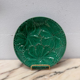 Antique Majolica Green Leaf Dish