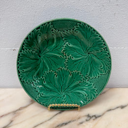 Antique Majolica Green Leaf Dish