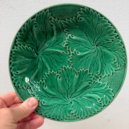Antique Majolica Green Leaf Dish